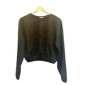Zara Green Leopard Cheetah Print Sweeatshirt Small